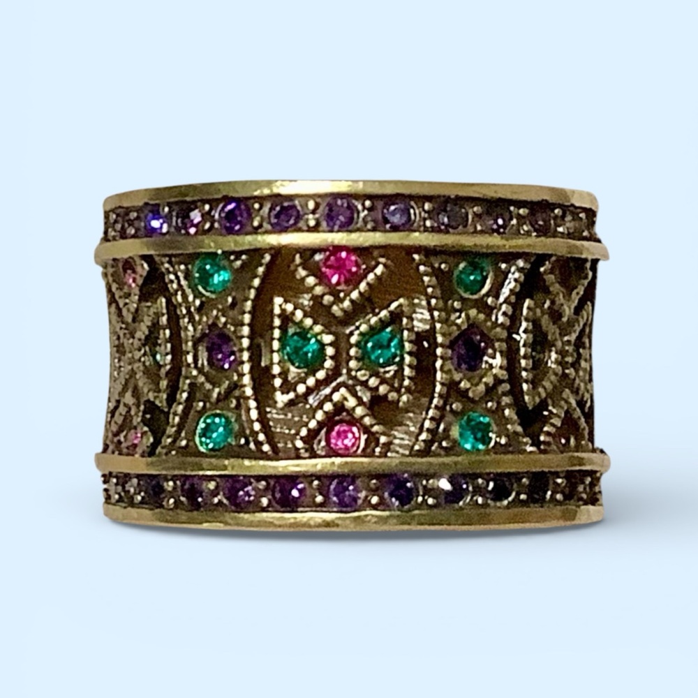 Heidi Daus Multicolor Swarovski Crystal Wide Band Ring. Art Deco. NWOT . Sz 6.5